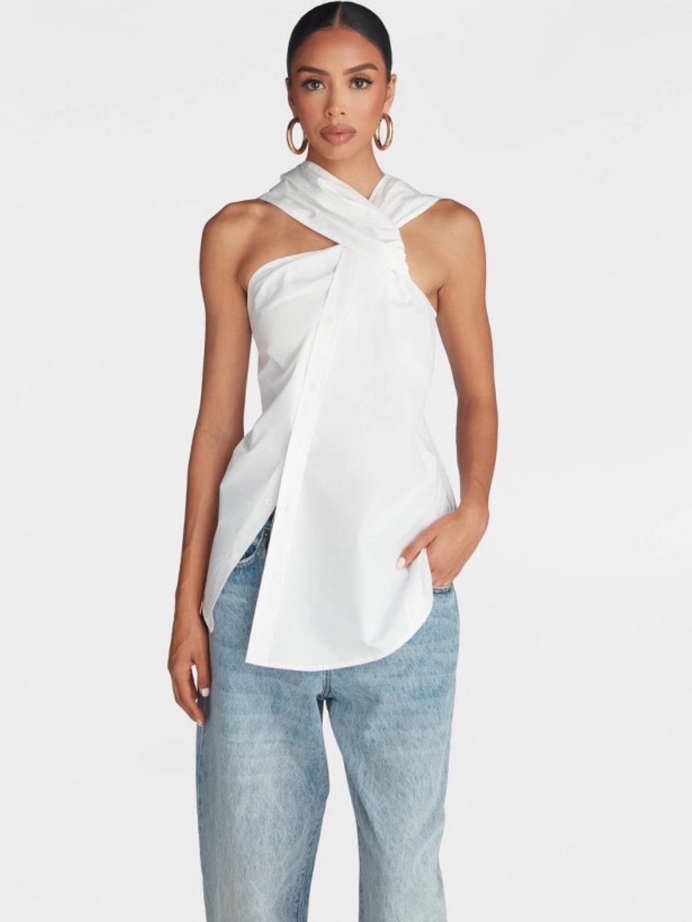 KBB by KAHLANA Women's 'The Twist Neck Shirt' - White - L